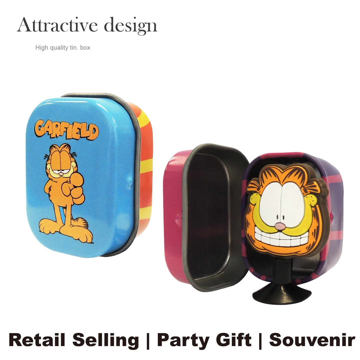 Garfield Tin Box & PVC Suction Cup in 50mm capsule