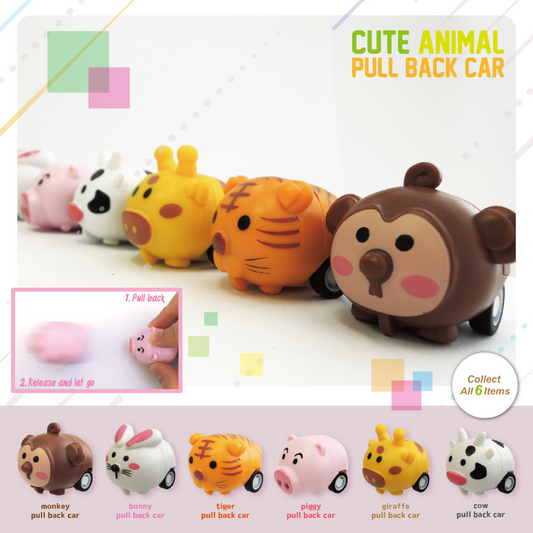 Cute Animal Pull Back Car in 50mm capsule
