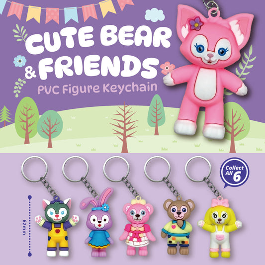 Cute Bear & Friends PVC Figure Keychain in 65mm capsule