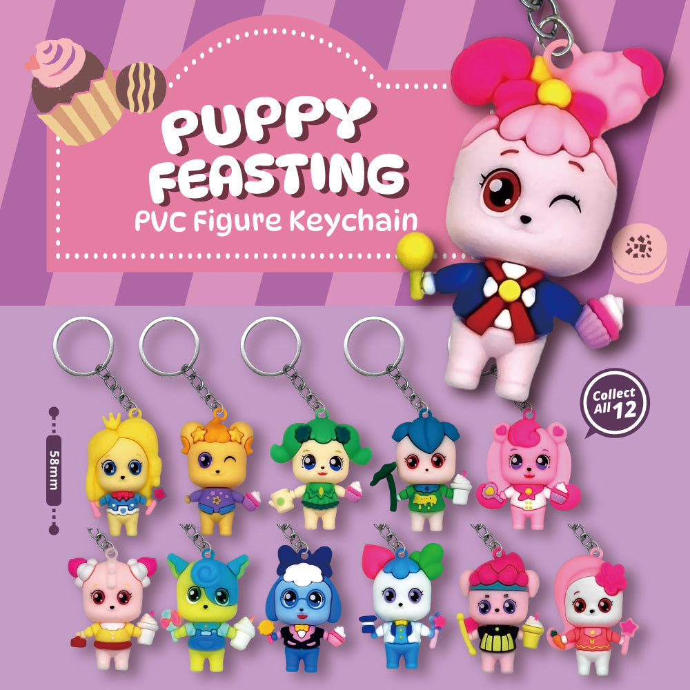 Puppy Feasting PVC Figure Keychain in 65mm capsule