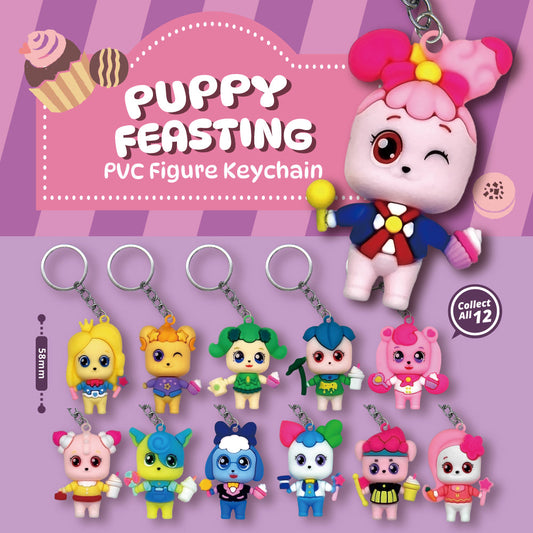Puppy Feasting PVC Figure Keychain in 65mm capsule